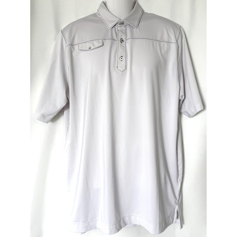 Footjoy FJ Polo Shirt Mens XL White Gray Golf Athletic Fit Black Logo Stitching